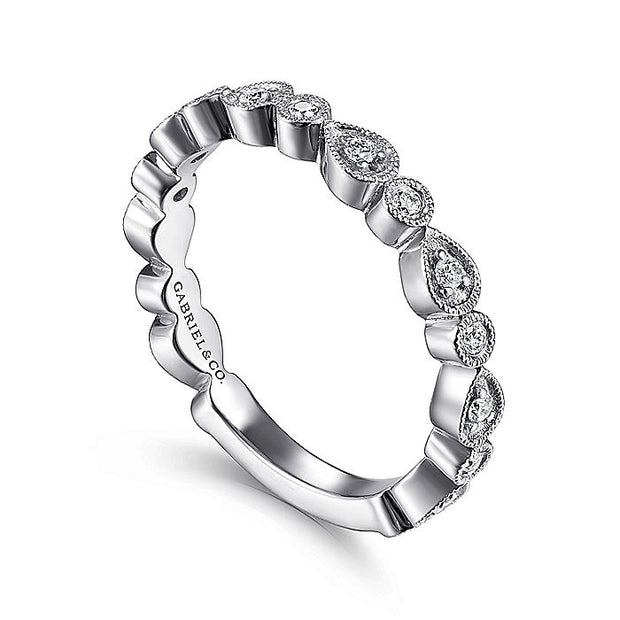Gabriel & Co. LR4748W45JJ 14K White Gold Pear and Round Station Stackable Diamond Ring