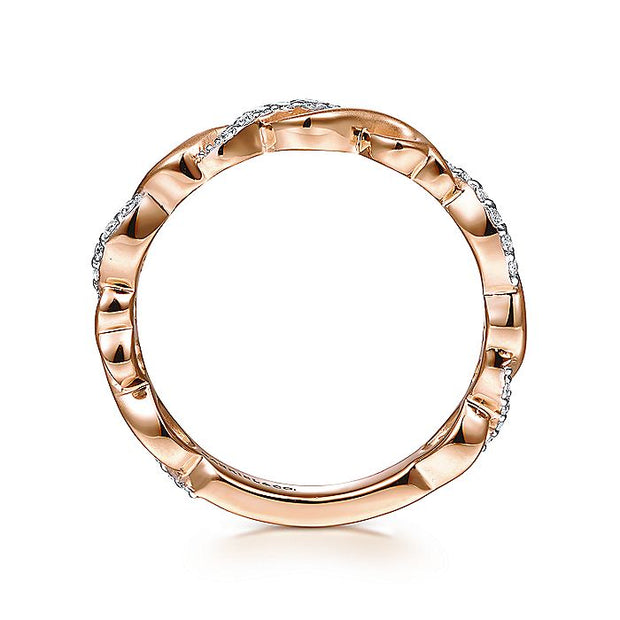 Gabriel & Co. LR4878K45JJ 14K Rose Gold Twisted Stackable Diamond Ring