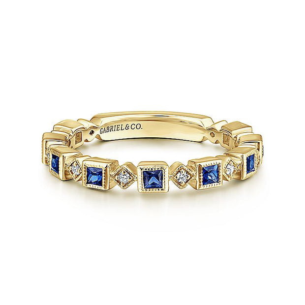 Gabriel & Co. LR4912Y45SA 14K Yellow Gold Geometric Sapphire and Diamond Stackable Ring