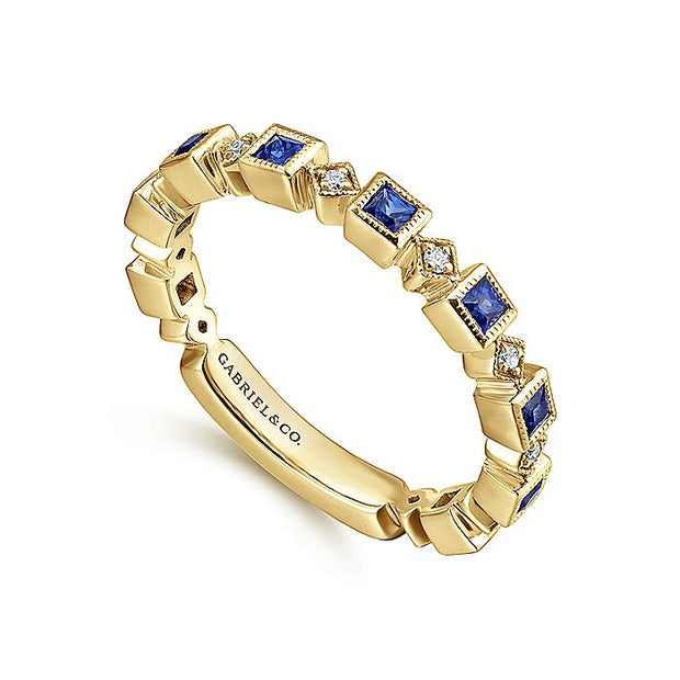 Gabriel & Co. LR4912Y45SA 14K Yellow Gold Geometric Sapphire and Diamond Stackable Ring