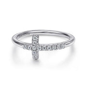 Gabriel & Co. LR50221W45JJ 14K White Gold Sideways Diamond Cross Ring