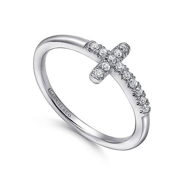 Gabriel & Co. LR50221W45JJ 14K White Gold Sideways Diamond Cross Ring