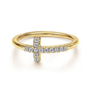 Gabriel & Co. LR50221Y45JJ 14K Yellow Gold Sideways Diamond Cross Ring