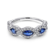 Gabriel & Co. LR50257W45SA 14K White Gold Twisted Diamond Rows and Sapphire Marquise Stones Ring