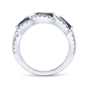 Gabriel & Co. LR50257W45SA 14K White Gold Twisted Diamond Rows and Sapphire Marquise Stones Ring