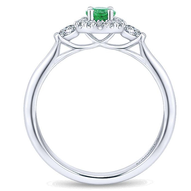 Gabriel & Co. LR51070W44EA 14K White Gold Oval Emerald and Diamond Halo Three Stone Ring