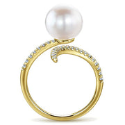 Gabriel & Co. LR51116Y45PL 14K Yellow Gold Pavé Diamond & Cultured Pearl Ring