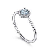 Gabriel & Co. LR51264W45AQ 14K White Gold Aquamarine Diamond Halo Promise Ring
