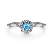 Gabriel & Co. LR51264W45BT 14K White Gold Blue Topaz and Diamond Halo Promise Ring