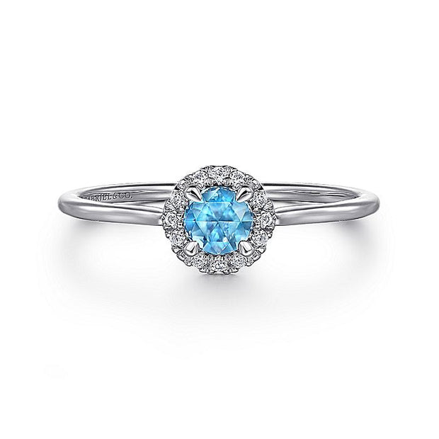 Gabriel & Co. LR51264W45BT 14K White Gold Blue Topaz and Diamond Halo Promise Ring