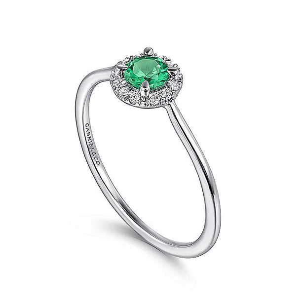 Gabriel & Co. LR51264W45EA 14K White Gold Emerald and Diamond Halo Promise Ring