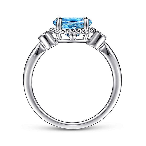 Gabriel & Co. LR51435W45BT 14K White Gold Oval Swiss Blue Topaz & Diamond Three Stone Ring