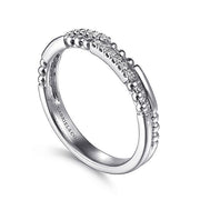 Gabriel & Co. LR51456W45JJ 14K White Gold Two Row Beaded Diamond Stackable Ring