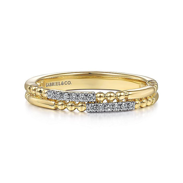Gabriel & Co. LR51456Y45JJ 14K Yellow Gold Two Row Beaded Diamond Stackable Ring