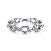 Gabriel & Co. LR51461W45JJ 14K White Gold Diamond Oval Link Chain Ladies Ring