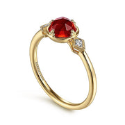 Gabriel & Co. LR51462Y45GN 14K Yellow Gold Three Stone Garnet and Diamond Ring
