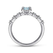 Gabriel & Co. LR51467W45AQ 14K White Gold Round Aquamarine and Diamond Halo Ring