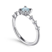 Gabriel & Co. LR51467W45AQ 14K White Gold Round Aquamarine and Diamond Halo Ring