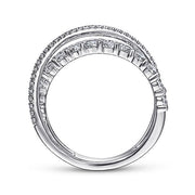 Gabriel & Co. LR51499W45JJ 14K White Gold Criss Crossing Layered Diamond Ring in size 9.5mm width