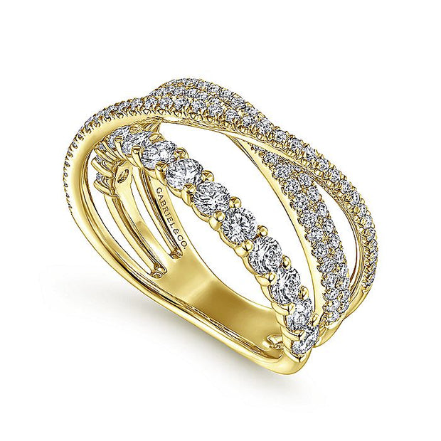 Gabriel & Co. LR51499Y45JJ 14K Yellow Gold Criss Crossing Layered Diamond Ring