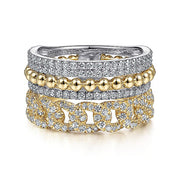 Gabriel & Co. LR51517M45JJ 14K White-Yellow Gold Wide Band Layered Diamond Easy-Stackable in size 11.4mm width