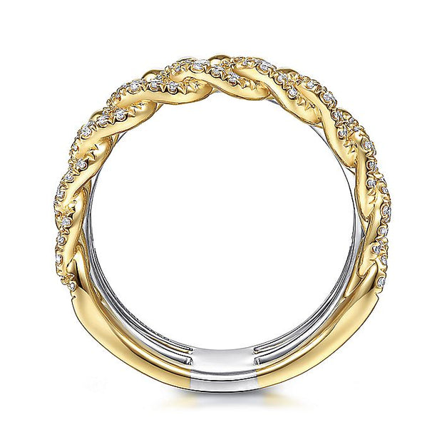 Gabriel & Co. LR51517M45JJ 14K White-Yellow Gold Wide Band Layered Diamond Easy-Stackable in size 11.4mm width