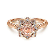 Gabriel & Co. LR51531K45MO 14K Rose Gold Floral Diamond Halo Round Morganite Ring