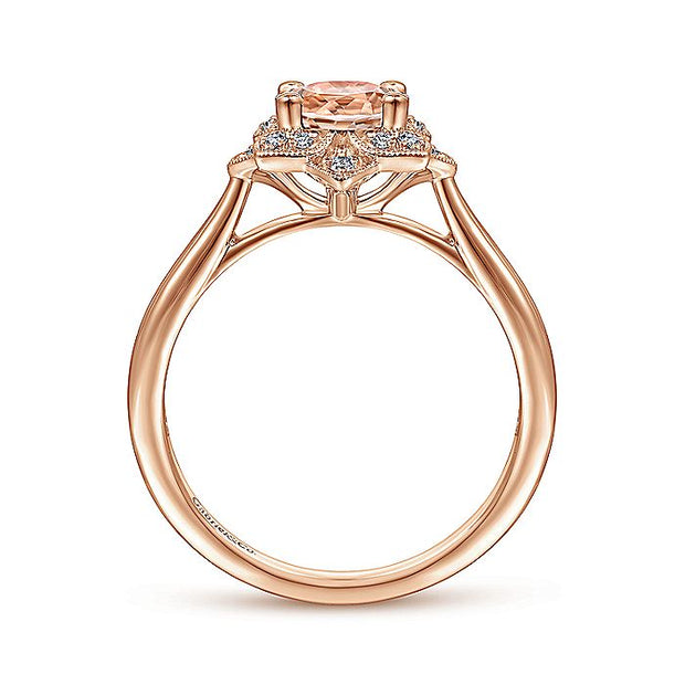 Gabriel & Co. LR51531K45MO 14K Rose Gold Floral Diamond Halo Round Morganite Ring