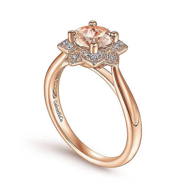 Gabriel & Co. LR51531K45MO 14K Rose Gold Floral Diamond Halo Round Morganite Ring