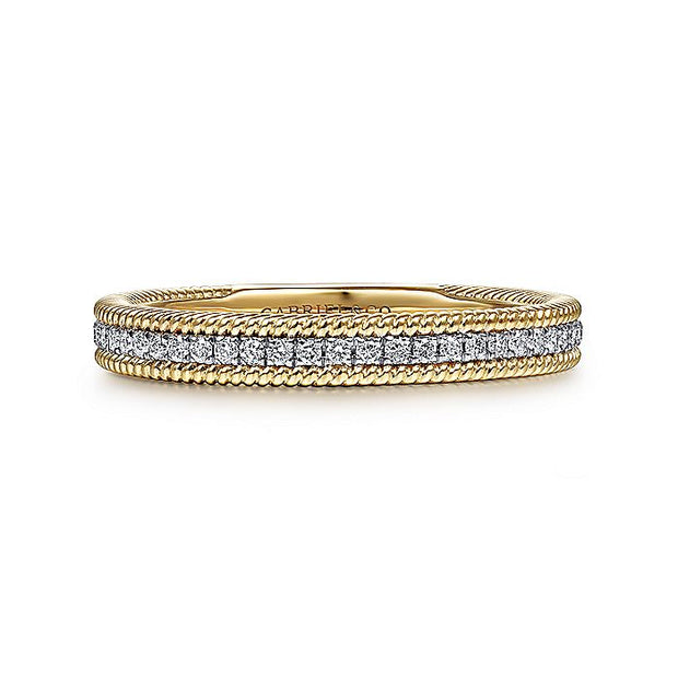 Gabriel & Co. LR51567Y45JJ 14K Yellow Gold Diamond Band with Twisted Rope Border