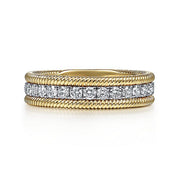 Gabriel & Co. LR51569Y45JJ 14K Yellow Gold Diamond Band with Twisted Rope Border