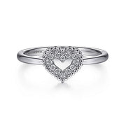 Gabriel & Co. LR51600W45JJ 14K White Gold Diamond Pavé Open Heart Ring