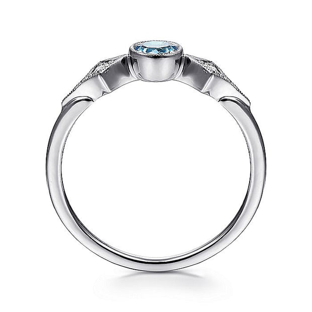 Gabriel & Co. LR51605W45BT 14K White Gold Round Blue Topaz and Diamond Three Stone Ring