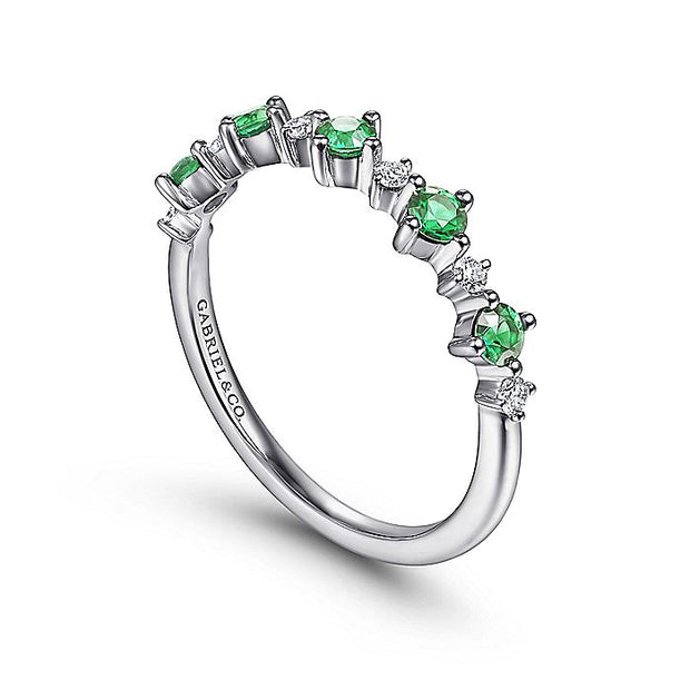 Gabriel & Co. LR51614W45EA 14K White Gold Alternating Round Diamond and Emerald Ring