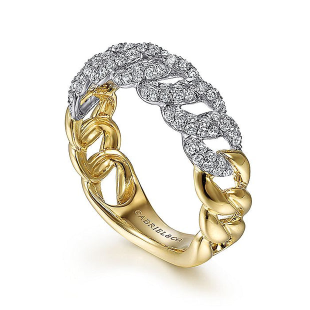 Gabriel & Co. LR51654M45JJ 14K White-Yellow Gold Diamond Links Ring