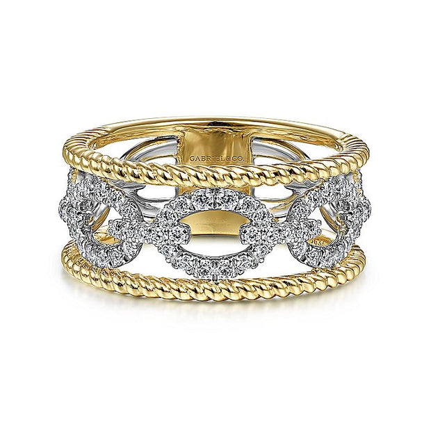 Gabriel & Co. LR51658M45JJ 14K White-Yellow Gold Diamond Link and Twisted Rope Ring