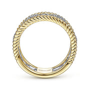 Gabriel & Co. LR51658M45JJ 14K White-Yellow Gold Diamond Link and Twisted Rope Ring