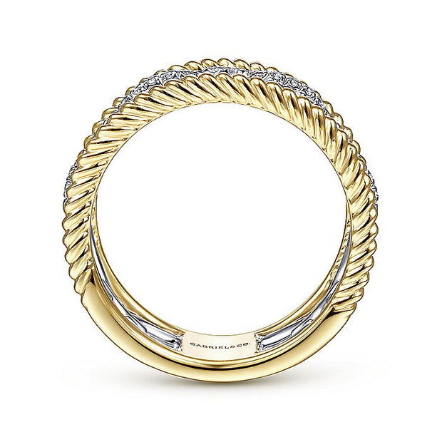 Gabriel & Co. LR51658M45JJ 14K White-Yellow Gold Diamond Link and Twisted Rope Ring