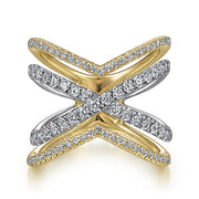 Gabriel & Co. LR51665M45JJ 14K White-Yellow Gold Open Diamond Criss Cross Ring