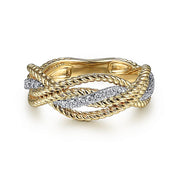 Gabriel & Co. LR51732M45JJ 14K White-Yellow Gold Twisted Rope and Diamond Intersecting Ring