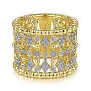 Gabriel & Co. LR51743Y45JJ 14K Yellow Gold Wide Bujukan Ball and Diamond Statement Ring