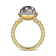 Gabriel & Co. LR51772Y45XB 14K Yellow Gold Round Rock Crystal/Black Pearl and Diamond Halo Ring