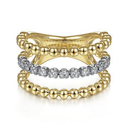 Gabriel & Co. LR51775M45JJ 14K White-Yellow Gold Three Row Diamond and Bujukan Bead Ring