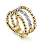 Gabriel & Co. LR51775M45JJ 14K White-Yellow Gold Three Row Diamond and Bujukan Bead Ring