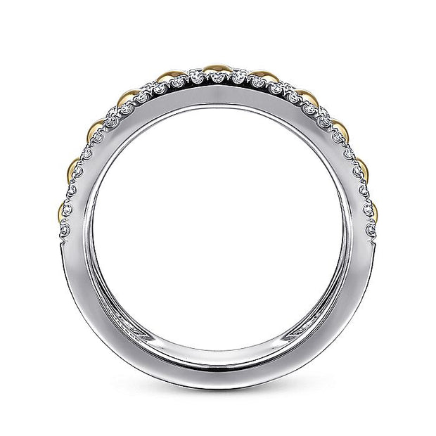 Gabriel & Co. LR51778M45JJ 14K White-Yellow Gold Three Row Diamond and Bujukan Bead Center Ring