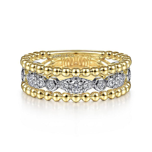 Gabriel & Co. LR51779M45JJ 14K White-Yellow Gold Diamond and Bujukan Bead Ring