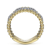 Gabriel & Co. LR51783M45JJ 14K White-Yellow Gold Pavé Diamond Link and Bujukan Bead Ring