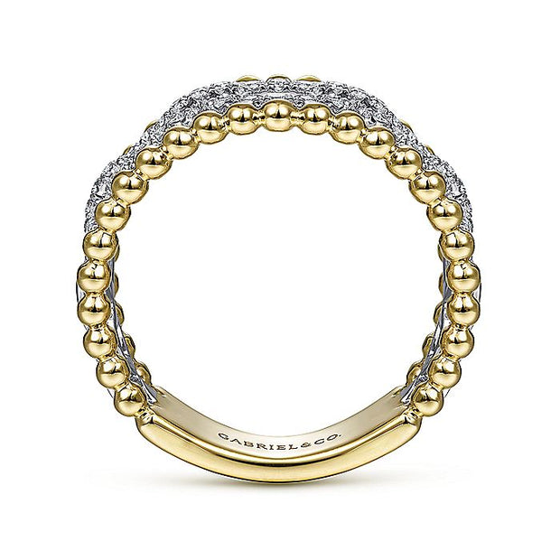 Gabriel & Co. LR51783M45JJ 14K White-Yellow Gold Pavé Diamond Link and Bujukan Bead Ring