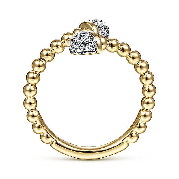 Gabriel & Co. LR51784Y45JJ 14K Yellow Gold Bujukan Bead Bypass Ring with Pavé Diamond Caps