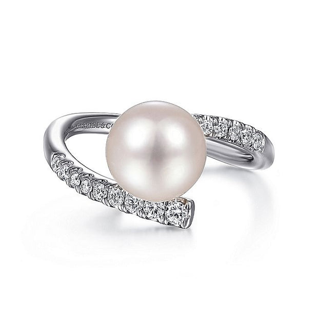 Gabriel & Co. LR51812W45PL 14K White Gold Bypass Pearl and Diamond Ring
